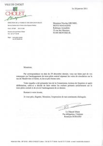 Rochers dangereux à Cholet : lettre de la mairie